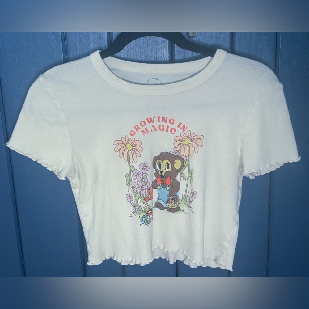 Pacsun PS LA Teddy Bear Cropped Tee Shirt Jrs Small Fairy Grunge Cottage Core